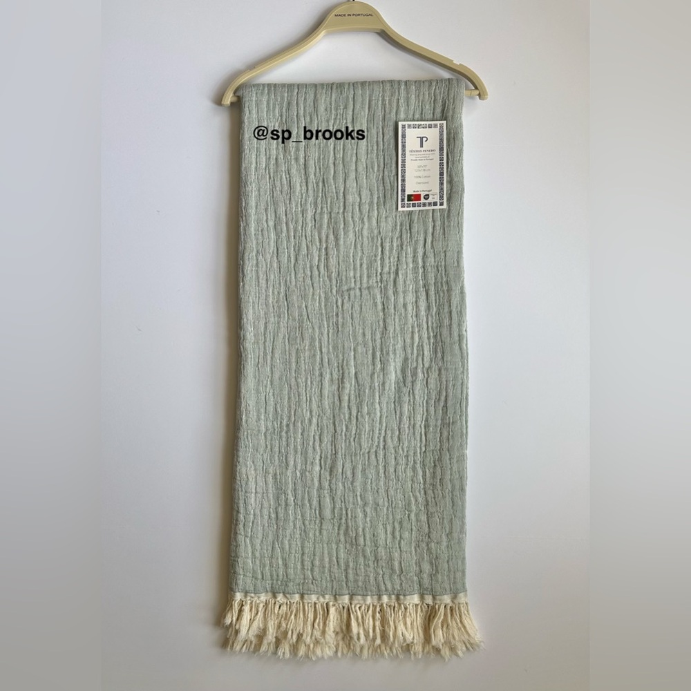 🎁Texteis Penedo Cotton Throw Blanket - Reversible Sea Green - Made in Portugal